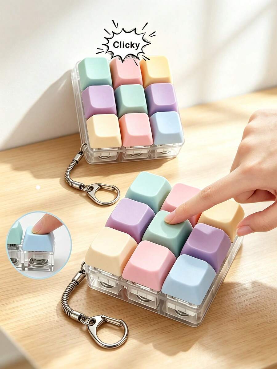 Keyboard Cube Stress Relief Keychain - Pressable Buttons, Soothing Desk And Pocket Accessory, Unisex For Adults, Car Keychain And Bag Charm, Birthday Gift, Student (Note: Non-Glowing) - Multicolor - View 1