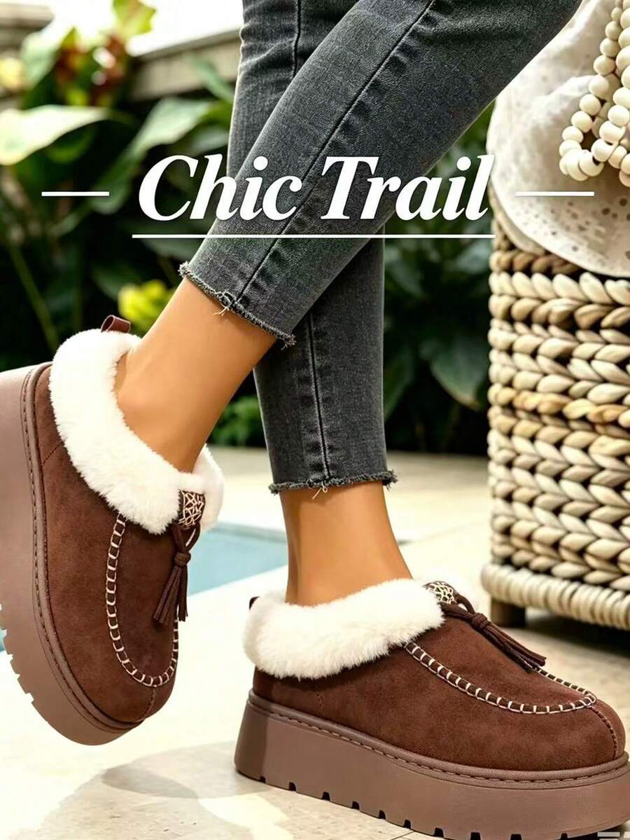2024 Winter New Arrival Imported Women Suede Warm Thick Sole Closed-Toe Wool Slip-On Slippers - Coffee Brown - View 1
