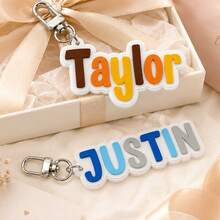 Custom Color Block Name Keychain, Bag Charm, Personalized Rainbow Letter Key Chain, Keychains, Customized, Customizable Name Everyday Accessory - Multicolor - View 5