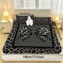 Fitted Sheet Set (1 Fitted Sheet + 2 Pillowcases), Leopard Print Bow Contrast Color Pattern, Soft & Skin-Friendly, Multiple Sizes Available, All Season Use, Anti-Pilling, Suitable For Single/Double Beds, Ideal For Bedroom, Dorm, Guest Room, Daily Use, Holiday Gift Choice - Multicolor - View 12