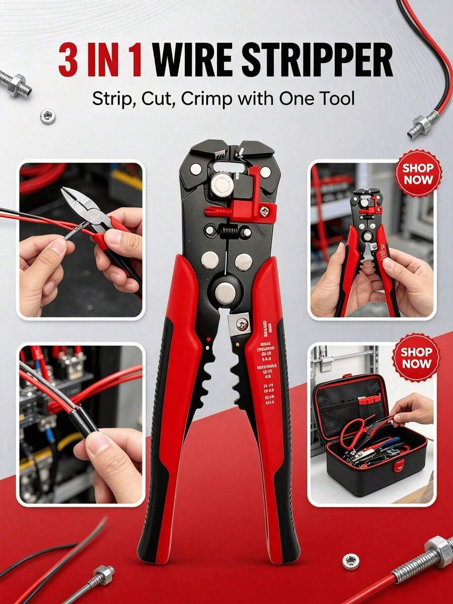 1pc Automatic Electric Wire Stripper, Multi-Function Cable Stripping Tool, Fast Stripping, Peeling, Crimping And Cutting, Manual Cable Crimping Pliers, Suitable For Electrician Work And Home Renovation
