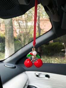 Glitter Cherry Car Hanging Ornament Creative Car Rearview Mirror Decoration Cute Car Interior Accessory Holiday Gift - A - View 5