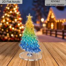 2D Flat, 2D Flat 1pc Rotating Christmas Tree Shaped Acrylic Desktop Ornament, Gradient Green Blue Glitter Christmas Tree With Star And Colorful Ball Decor Table Sign, 360° Rotatable Winter Holiday - A - View 9