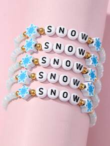 19Pcs Kids Christmas Snowflake Beaded Bracelet Set, Random Color, Holiday Party Favors & Gifts For Girls - Baby Blue - View 14