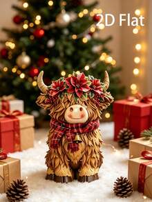 Christmas Highland Cow Figurine – Scottish Style Cow Decor With Christmas Hat – Suitable For Home, Kitchen Or Office Desk Holiday Tabletop Decoration – Christmas Gift For Cow Lovers - Multicolor - View 4
