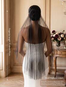 1pc Black Gothic Style Wedding Veil, Fingertip Length Cathedral Length Bridal Veil With Hair Comb, Suitable For Bride Halloween Costume - Multicolor - View 13
