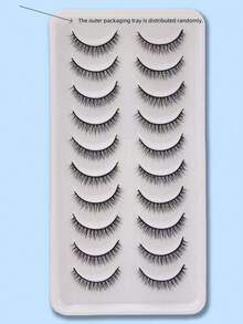 10 Pairs Full Fake Eyelashes Transparent Style Faux Mink Lashes Natural Long Gift For Women - Black - View 16