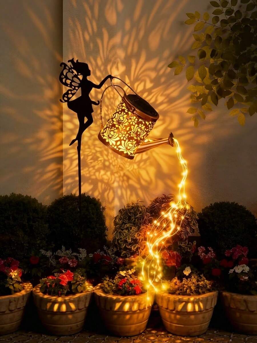 Metal Solar Watering Can Light IP65 Waterproof Auto On/Off Hollow Bronze Color Garden Stake Light Christmas Halloween Outdoor Yard Lawn Pathway Decoration Fairy String Lights Landscape Decor