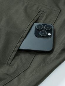 American Vintage Thermal Lined Workwear Jacket Men Stand Collar Zipper & Button Style Winter Thickened Durable Multi-Pocket Coat - Army Green - View 6