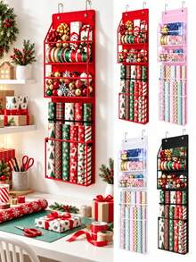 1pc Gift-Wrapping Paper Storage Bag,Hanging-Style Wrapping Paper Organizer,Christmas Decor Storage Box,Foldable Gift Bag Holder,Large-Capacity Christmas Wrapping Storage Box,Festive Home Organization Bag,For Christmas,New Year,Birthday,And Wedding - Multicolor - View 1