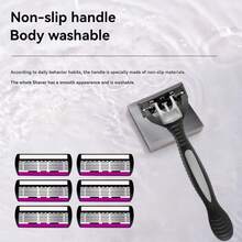 6-Layer Manual Shaver Set With Anti-Slip Handle & Replacement Blades -Ergonomic Design For Beards, Facial Hair, Stylish Grooming Essentials, Beard Maintenance, Sleek Razor Design, Stainless Steel Blade - Multicolor - View 8