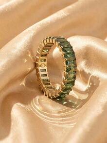 SWAROVSKI 5648909 Matrix Green Rectangular Crystal Full Eternity Ring, Stackable Women's Jewelry, Birthday Gift For Girlfriend - Gold + Green - View 2