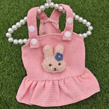 1pc Cute Rabbit Applique Corduroy Pet Dress, Sleeveless Suspender Skirt For Small Dog Cat, Pet Clothes For Daily Wear - Pink - View 8