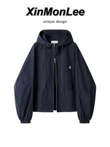Casual Korean Style Short Windbreaker Jacket With Two-Way Zipper, College Vacation Daily Wear, Spring And Autumn - Blue - View 1