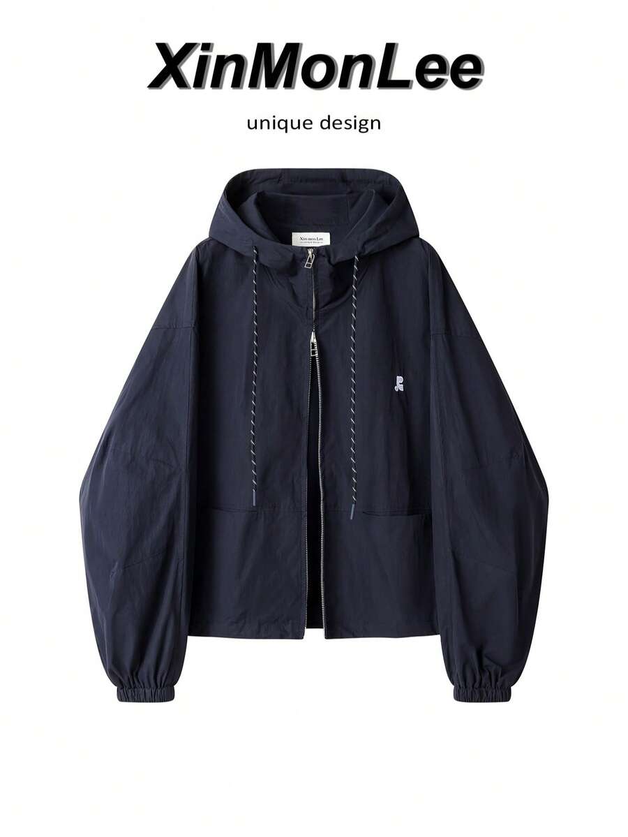 Casual Korean Style Short Windbreaker Jacket With Two-Way Zipper, College Vacation Daily Wear, Spring And Autumn - Blue - View 1