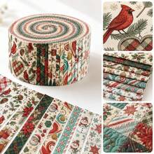 10pcs Vintage Daisy Snowman Christmas Pattern Jelly Roll Fabric Strip, Suitable For Christmas Patchwork Quilts, Table Flags, Placemats, Handbags, Storage Bags, Coasters, Patchwork Blocks, And Rewinding - Multiple Styles - View 1