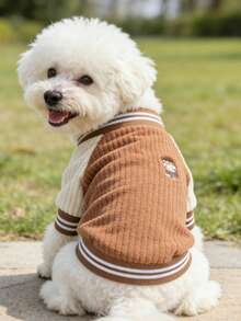 Puppy Baseball Shirt Pet Clothes, Fashionable & Fun Puppy Pocket Pattern Embroidered Autumn/Winter Style Cat & Dog Universal Clothing, Suitable For Autumn/Winter Season - Brown - View 8