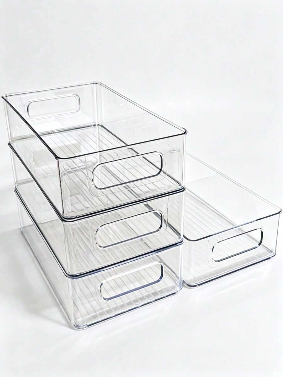 1/4pcs Stackable Pet Food Storage Containers, Large Capacity With Handles, Cat And Dog Toy Organizer, Cat And Dog Food Storage, Suitable For Cat And Dog Treats, Kitchen, Refrigerator And Cabinet Storage Containers. - Clear - View 1