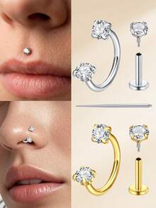 TOKRING 18G Nose Rings Horseshoe Nose Piercing Jewelry,Nose Studs Lip Rings For Women,Double Gem Nose Hoop Cartilage Helix Tragus Earrings Studs - Ring+Stud - View 1