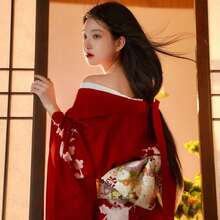 レディース 改良和服 正装レトロ復古風 赤色系神様少女 個人写真向け和風着物 伝統デザイン現代風アレンジ 着付け簡単動きやすい 上質生地高級感 写真映え抜群 花火大会・成人式・記念撮影に最適 初心者向け女性用和装 - 和服用簡易帯・扇子・髪飾りセット - チェックする 5