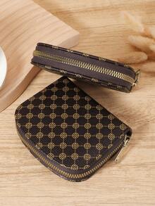 Fashionable Printed Single-Layer Zipper Card Bag, Multi Slot Simple Credit Card Holder, Multi-Purpose Women's Wallet Card Bag - Coffee - View 1
