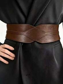 1pc Women's Coffee Color Minimalist Diamond Fashion Decorative Waist Belt, Suitable For Halloween Party Or Daily Wear - Brown - View 1
