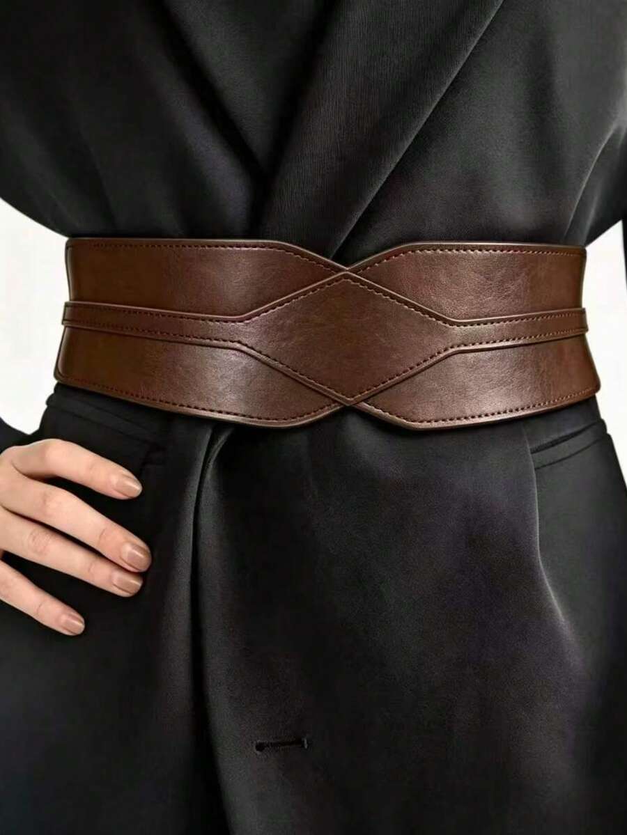 1pc Women's Coffee Color Minimalist Diamond Fashion Decorative Waist Belt, Suitable For Halloween Party Or Daily Wear - Brown - View 1