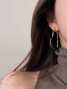 1 Pair Vintage Fashion Heart Leopard Print Metal Hoop Earrings Suitable For Women's Daily Wear And Gatherings - Black Gold - View 4