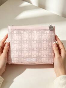 Givenchy Parfums Black/Pink Jacquard Logo Makeup Bag Portable Travel Zippered Cosmetic Storage Pouch Multi-Functional Toiletry Organizer Elegant Women's Holiday Gift - Pink - View 8