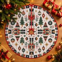 1pc Flat Nutcracker Geometric Pattern Christmas Tree Skirt, Elegant Color Holiday Decoration, 5 Sizes, Unisex Holiday Gift, Suitable For Home And Party Christmas Decor - Flat Geometric Nutcracker - View 1