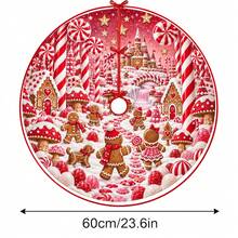1件裝粉色糖果薑餅童話王國圖案聖誕樹裙，優雅配色節日裝飾，5種尺寸，中性節日禮物，適用於居家與派對聖誕裝飾 - 粉色糖果薑餅童話王國 - 查看 14