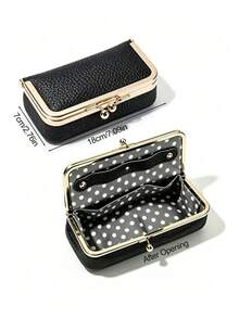 Cowhide Lychee Texture Storage Box, Long Portable Eyeglass Case Makeup Bag, Student Stationery Organizer, Built-In Snap Button Compartments, Multi-Functional Portable Storage Bag, Suitable For Lipstick, Jewelry, Fashion Glasses And Travel Essentials - A - View 13