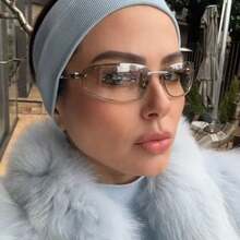 1 Pair Rimless Oval Fashion Glasses, Y2K Style, Versatile And Unique, Suitable For Daily Wear, Street Photography, Vacation Travel, Summer Beach And Other Occasions, Essential For Back To School Season, Unique Temple Design - Silver - View 5