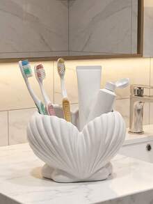 Shell Shaped Makeup Brush Holder, To Organize Vanity Table And Save Counter Space, Holds Makeup Brushes, Lip Liners, Eyeliners And Beauty Tools. No Installation Required, Just Place On Tabletop Stably, Ideal For Bathroom Vanity And Dressing Table - Multicolor - View 11