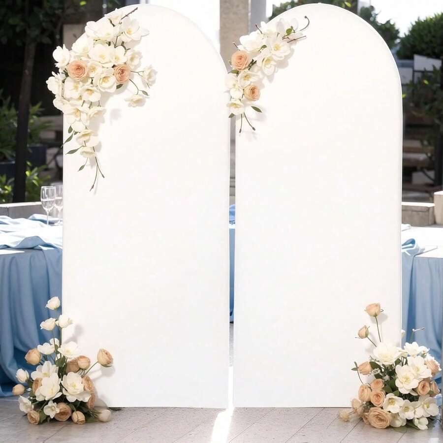 White Arch Backdrop Cover 5ft/6ft/6.6ft/7.2ft Wedding Arch Cover, Double-Sided Stretch Fabric Fitted Arch Backdrop Cover For Backdrop Stand, Birthday Party Wedding, Stand Not Included, Fabric Backdrop Only - View 1