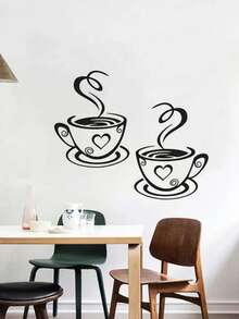 1pc 30*22cm Coffee Pattern Wall Sticker, Coffee Cups Sticker For Home Kitchen Restaurant Wall Decor, Stickers, Wall Decal, Vinyl Decal For Home Decorations, Spring Decoration Items Refresh Your Home, Rama Decoration Stickers Gifts Birthday Graduation - Multicolor - View 1