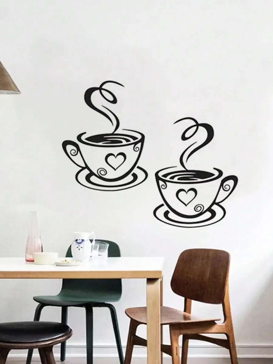 1pc 30*22cm Coffee Pattern Wall Sticker, Coffee Cups Sticker For Home Kitchen Restaurant Wall Decor, Stickers, Wall Decal, Vinyl Decal For Home Decorations, Spring Decoration Items Refresh Your Home, Rama Decoration Stickers Gifts Birthday Graduation - Multicolor - View 1