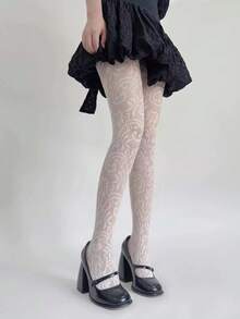 STAR RIVER Vintage White Lace Tights, Hollow Floral Fishnet Stockings Y2K Lolita - Multicolor - View 7