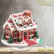 2D Flat, 2D Flat Printed Rotating Gingerbread House Statue With Candy Cane And Christmas Tree 360° Rotating Base, No Electricity Required, Indoor_Outdoor Holiday Decoration, Suitable For Christmas - A - View 1