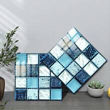 20*20cm Mosaic Tile Wall Sticker, Thickened PVC Sticker, Suitable For Bathroom Walls And Oil-Resistant Kitchen Walls, Waterproof And Oil-Resistant - Blue Puzzle Wall Sticker - View 5