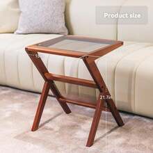 Mesa auxiliar en forma de Z, mesa auxiliar con parte superior de vidrio templado, mesa auxiliar moderna de madera maciza para sofá, sala de estar, mesa en Z, nogal - Negro - Ver 7