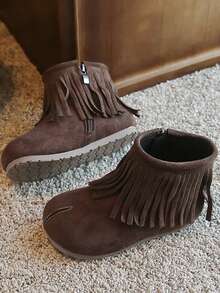 Sepatu Bot Ankle Bergaya Barat untuk Anak Perempuan Musim Gugur/Dingin, Sol Lembut, Resleting Samping untuk Memudahkan Pemakaian dan Pelepasan, Sepatu Bot Vintage Serbaguna - Coklat - View 5