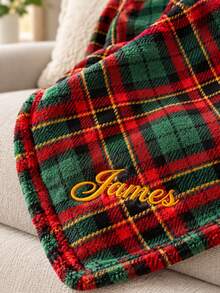 Personalized Tartan Plaid Throw Blanket With Custom Name Embroidery, Sofa, Armchair, Living Room And Bedroom Decor For Reading And Relaxing At Home, Christmas Gift For Mom, Dad And Grandparents - Multicolor - View 5