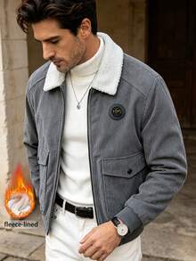 Men's Autumn/Winter Fashion Casual Corduroy Jacket, Minimalist Versatile Stylish Men's Jacket Coat, Suitable For Daily Commute And Vacation - Grey - View 3