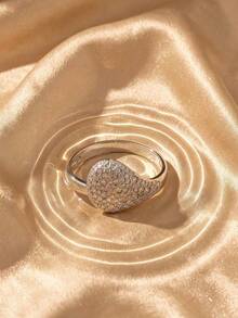 SWAROVSKI Fully Pave Crystal Square Ring, Elegant Sparkling Wide Band Ring, Birthday Gift For Girlfriend - Silver - View 4