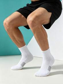1/6/10 Pairs Men's Mid-Calf Socks, Mesh Comfortable Sports Socks, Striped Non-Slip Shock-Absorbing Sole, Simple Casual Socks - Multicolor - View 3
