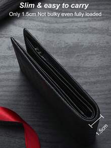 VINCESS New Men's Genuine Leather Wallet, Anti-Theft Soft Leather Premium Multi-Slot Large Capacity Business Casual Wallet, With Transparent Window ID Holder, Men's Cowhide Fashion Wallet, For Daily Use, Holiday Gift For Men - Black - View 5