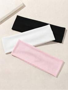 3pcs Women Soft Stretchy Wide Headbands, Autumn Winter Daily Versatile Basic Solid Turban Hair Bands, Boho Non-Slip Yoga Sport Accessories - Multicolor - View 2