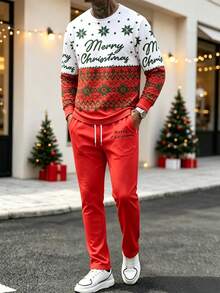 Men's Christmas Print Long Sleeve T-Shirt And Pants Set - متعدد الألوان - مشاهدة 1
