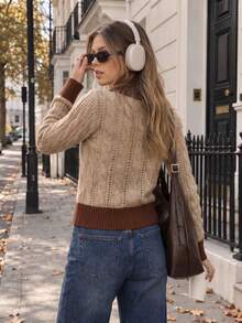 Women's Stylish Knitted Pullover Sweater With Long Sleeves, Perfect For Autumn And Winter Casual Wear - Brown - View 4
